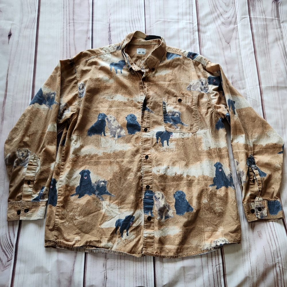 Columbia "River Lodge" Labrador Dog Hunting Shirt Tan Yellow Gold, Men's Size L - Picture 2 of 9